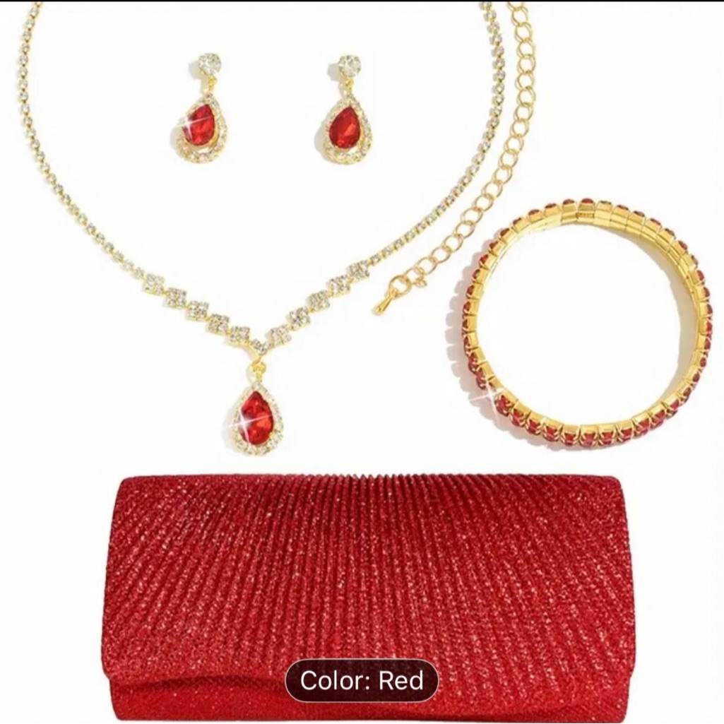 Glamorous Red And Gold Necklace Set